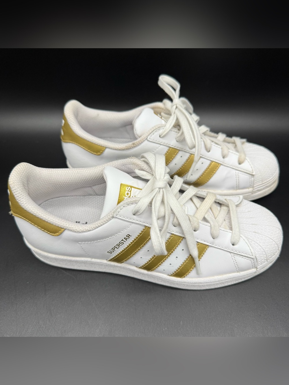 Adidas Superstar Cloud White Metallic Gold Sneakers Size 7